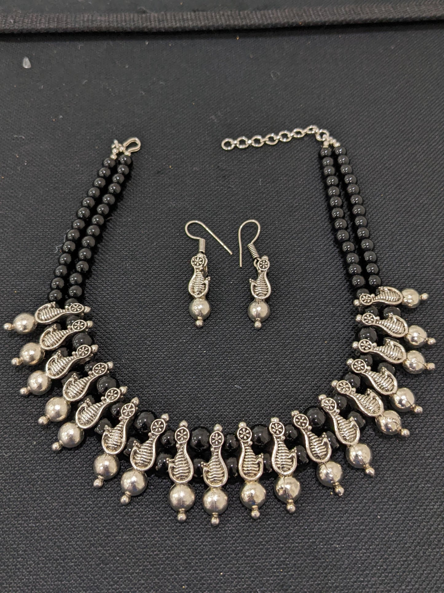 Dual strand bead Charm choker Necklace and hook drop earrings set