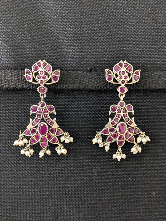 German Silver Dual Peacock CZ Earrings