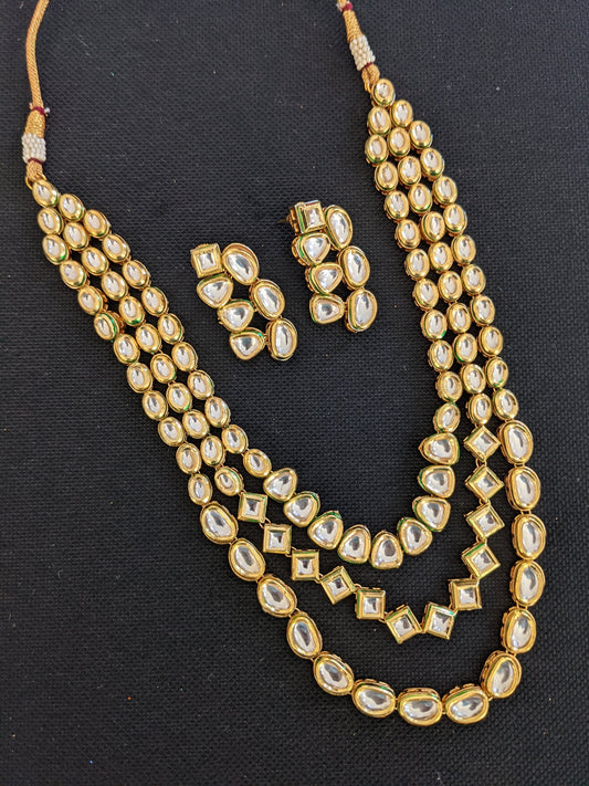 Triple Line Kundan Choker Necklace and Earrings set