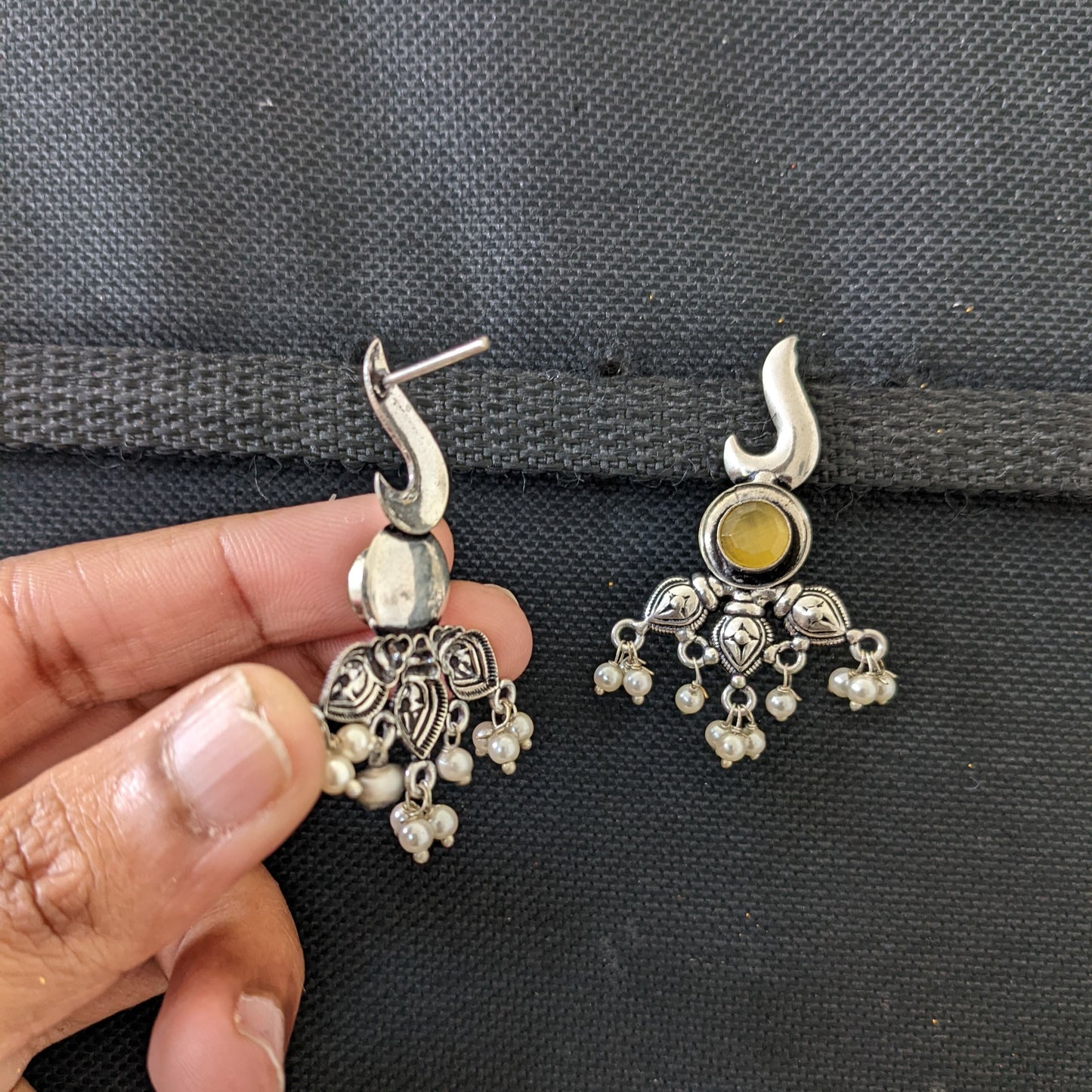 Oxidized Silver Pearl cluster dangle stud Earrings