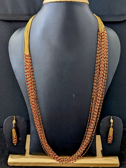 Multi stranded tiny bead Long Chain Necklace and earrings set