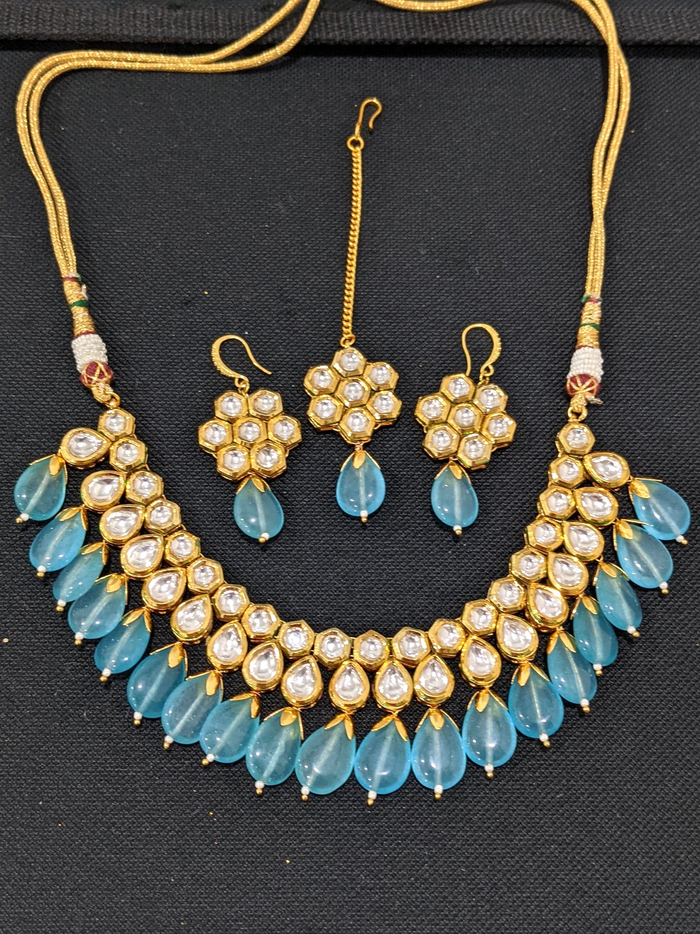 Light blue bead Kundan Choker necklace Combo Set