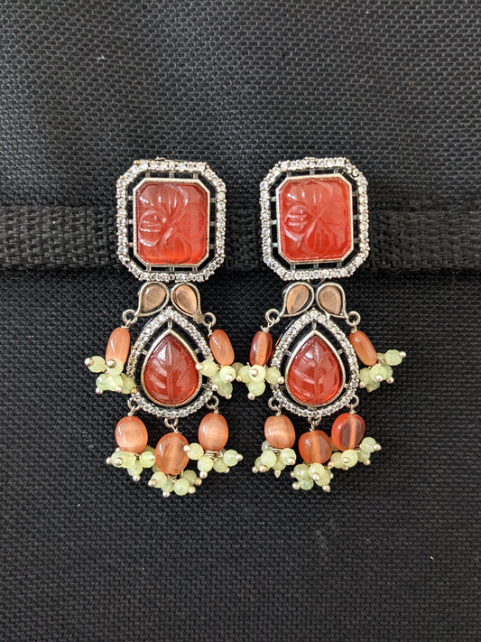 German Silver CZ Resin bead dangle Earrings