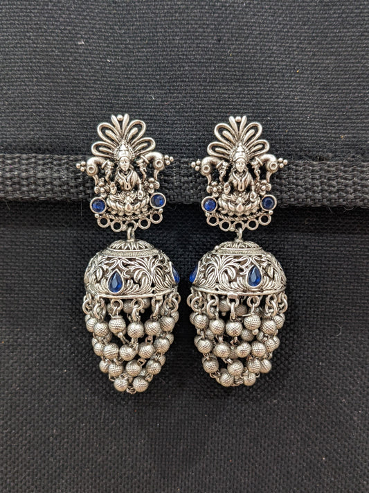 Lakshmi ji Stud Silver Rhodium Jhumka earrings