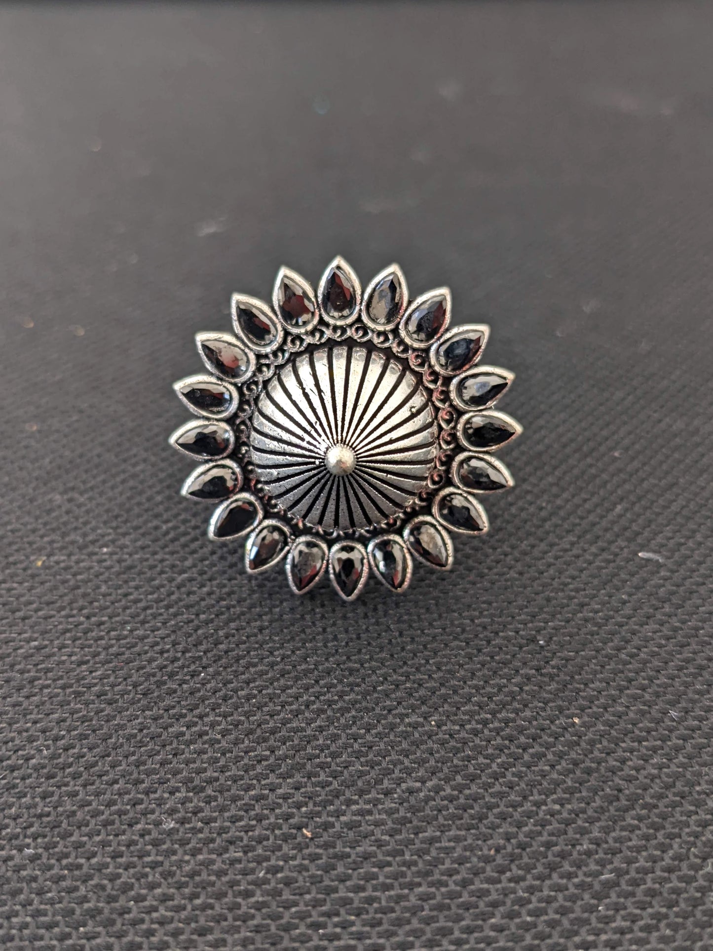 Oxidized silver flower with projected center design adjustable Finger ring - Simpliful