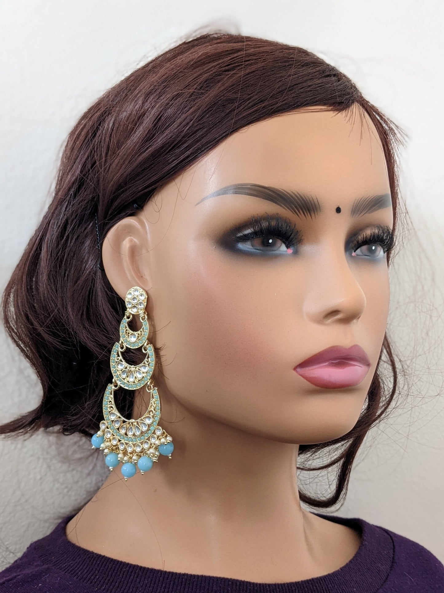 Glass Kundan Bead dangle Long Earrings