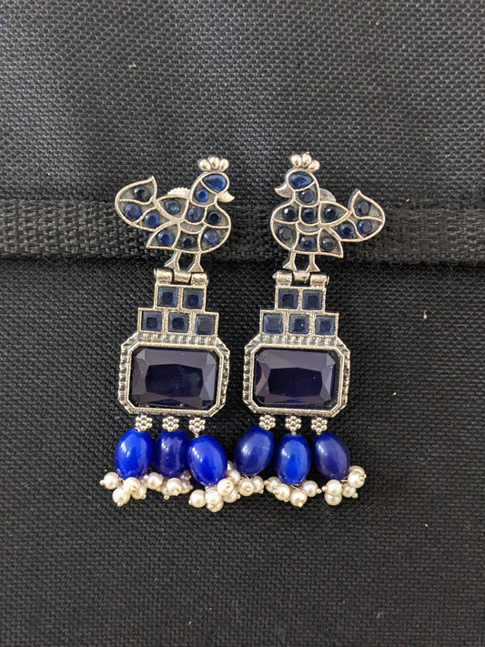 German Silver Peacock Stud bead dangle CZ Earrings - Simpliful