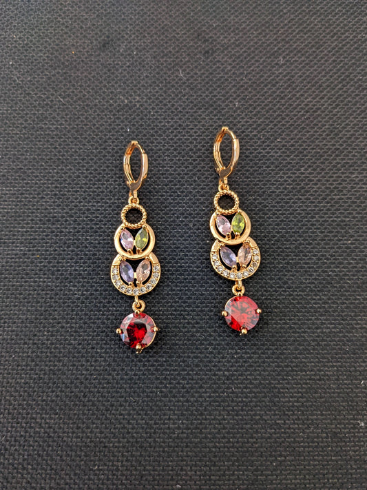 Leaf design CZ stone ring style drop earrings