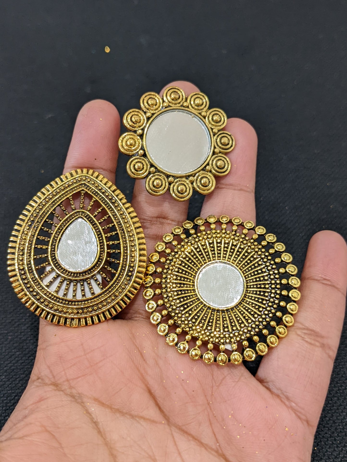 Mirror work Antique Gold adjustable finger ring - 3 designs - Simpliful
