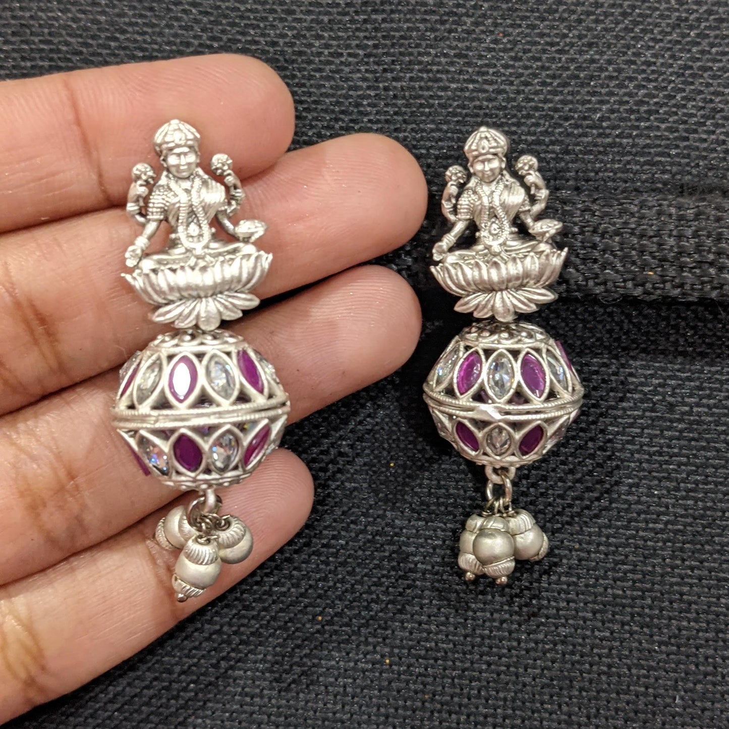 Lakshmi stud with ball dangle Bright Silver matte polished Earrings