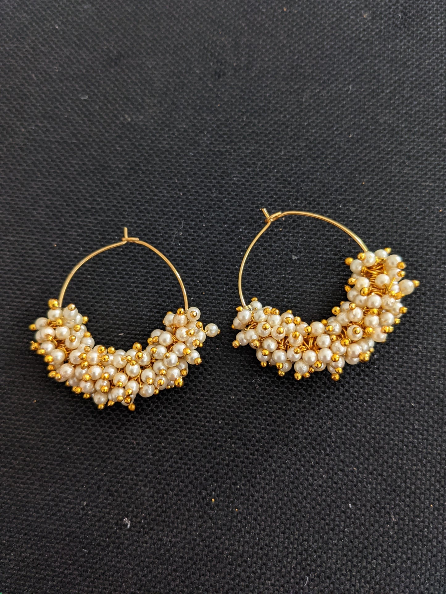 Pearl cluster bali hoop earrings