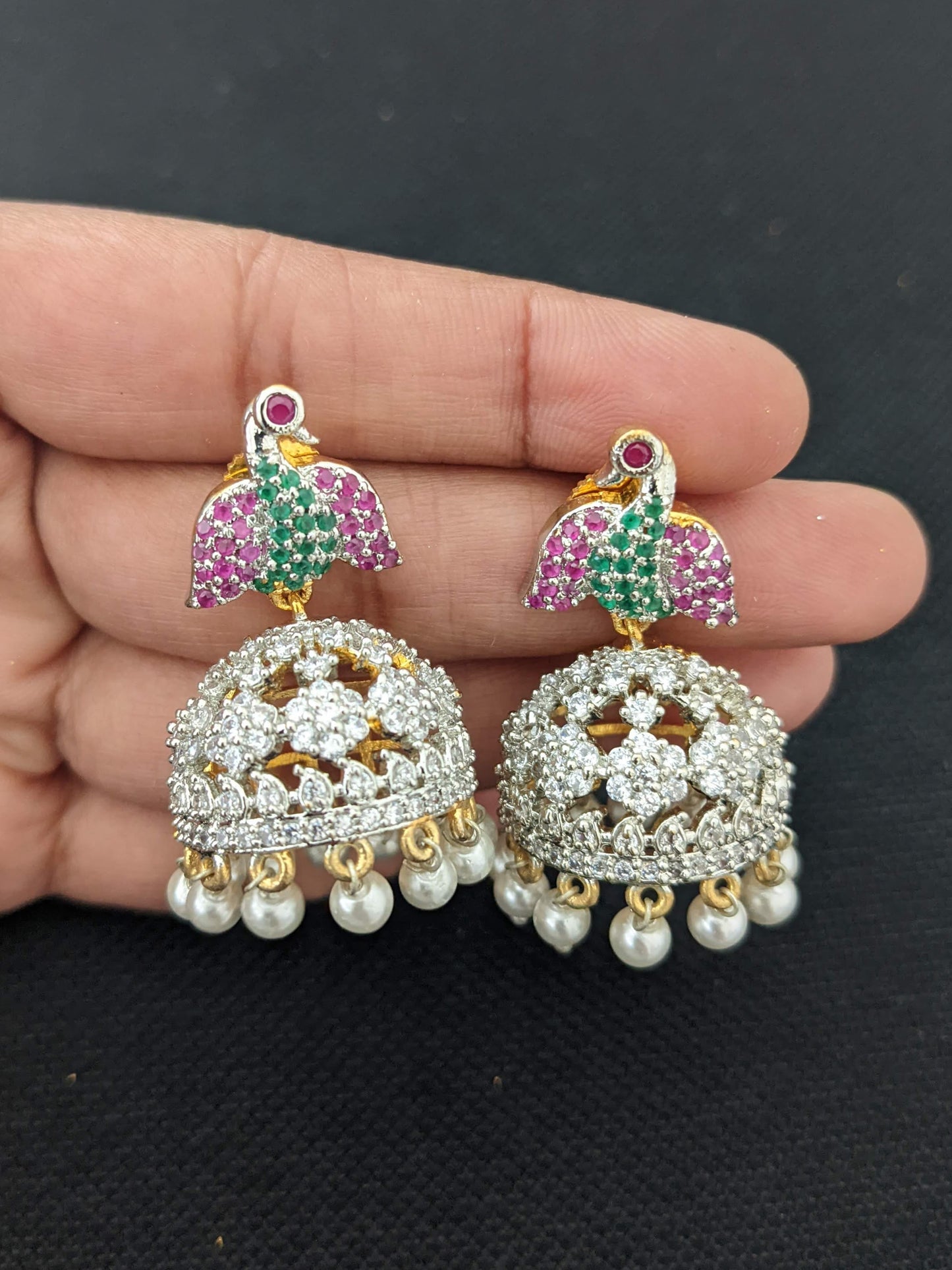 Peacock design Statement CZ choker necklace earrings set