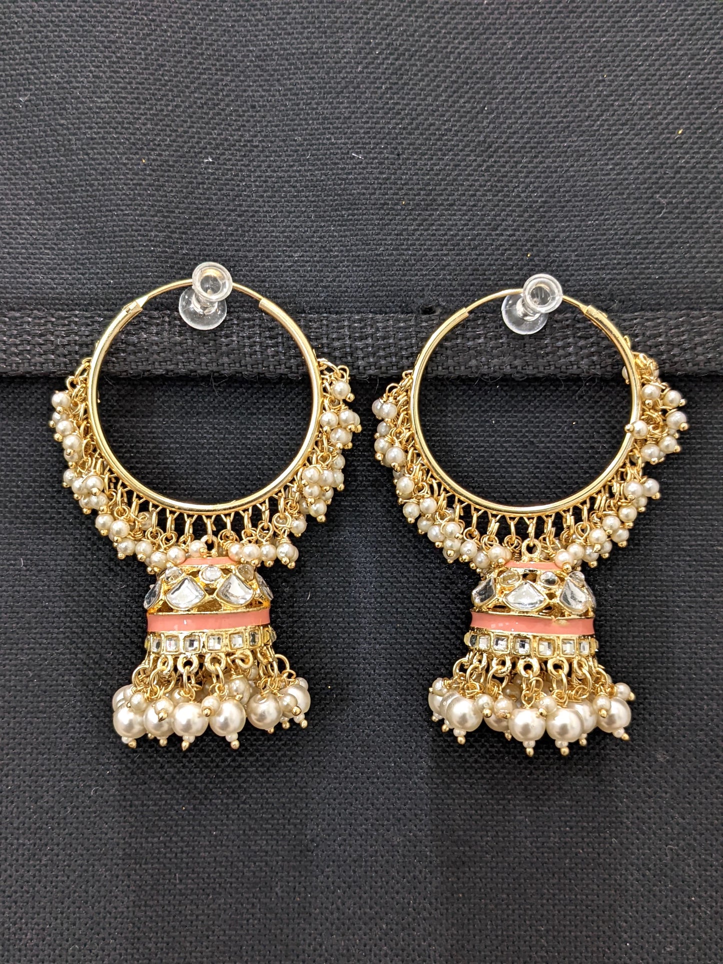 Enamel Kundan Large Hoop Jhumka Earrings