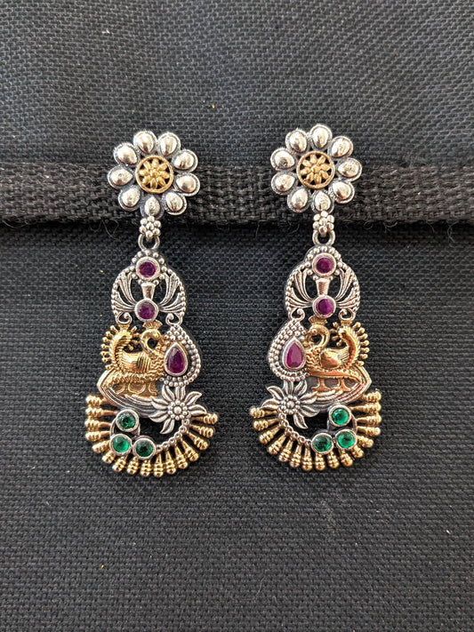 Dual Tone German Silver Peacock Earrings - Simpliful