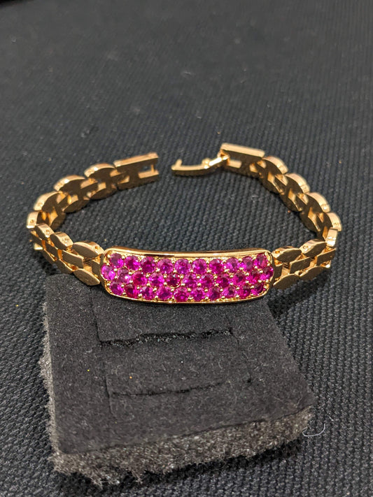 Pink Cz stone rectangle center gold plated Bracelet - Simpliful