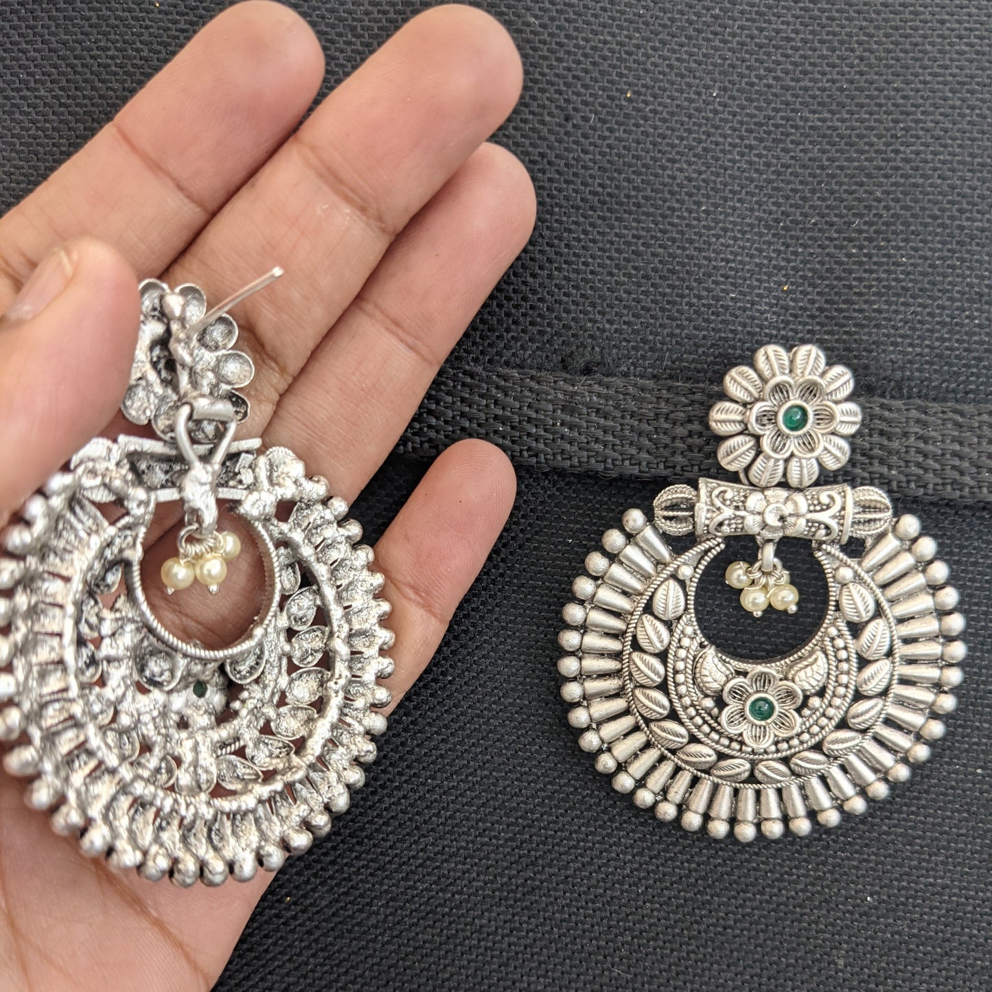 Bright silver matte plated Chandbali Earrings - Design 2