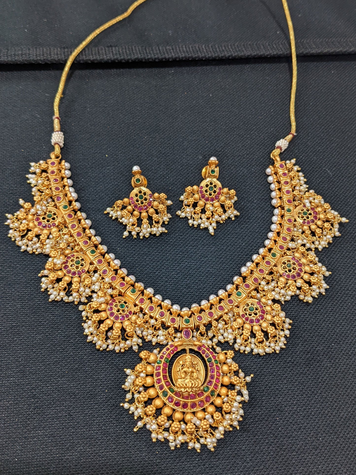 Guttapusalu Goddess Lakshmi Choker Necklace and Earrings set
