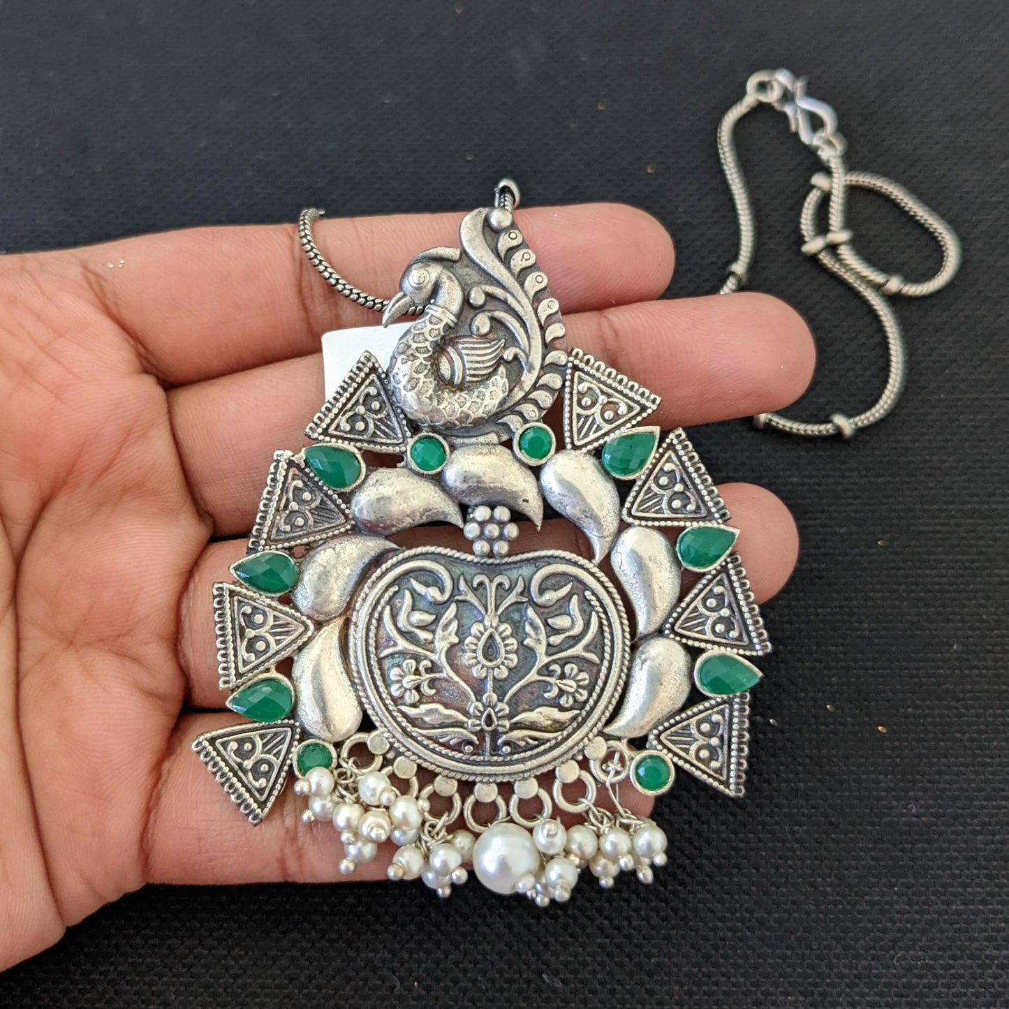 German silver CZ stone Peacock Pendant Chain Necklace