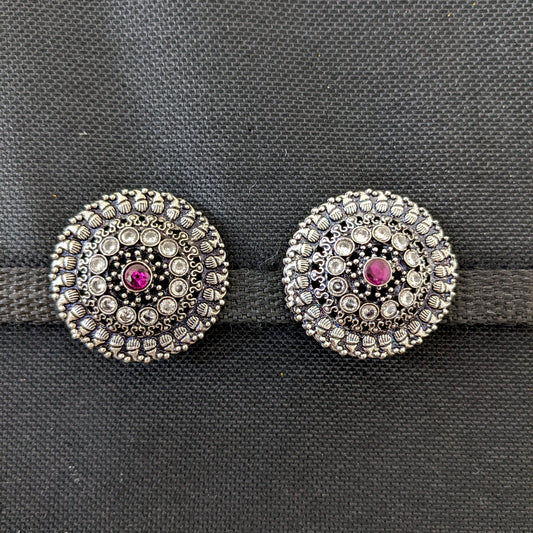 Oxidized Silver Mango design Large stud Earrings - Simpliful