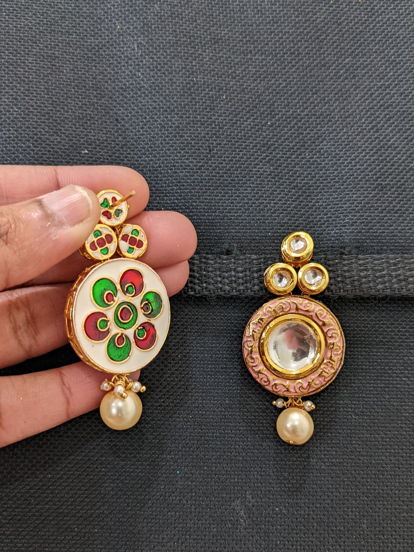 Kundan bold round design back meenakari work gold imitation earring