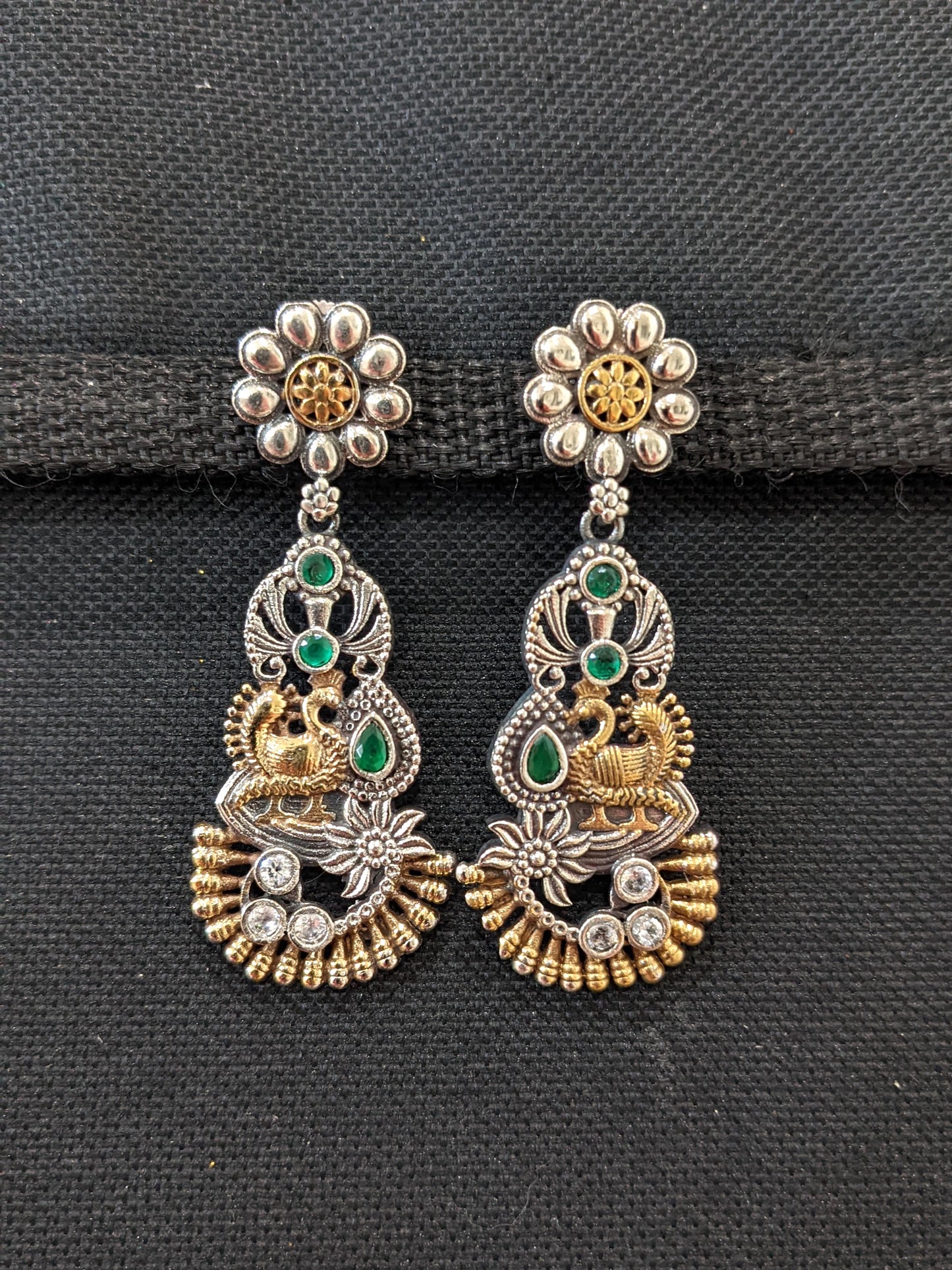 Dual Tone German Silver Peacock Earrings