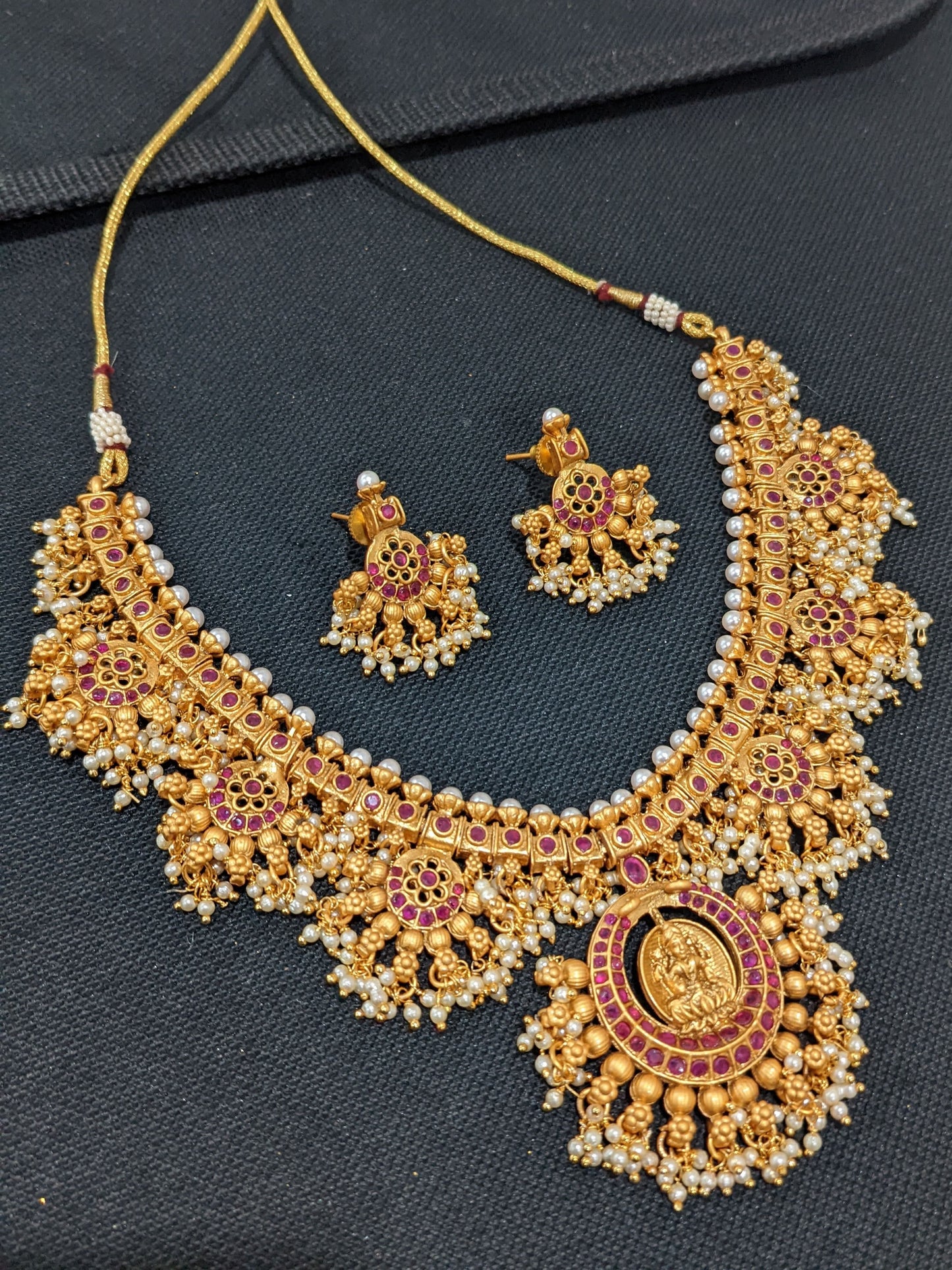 Guttapusalu Goddess Lakshmi Choker Necklace and Earrings set