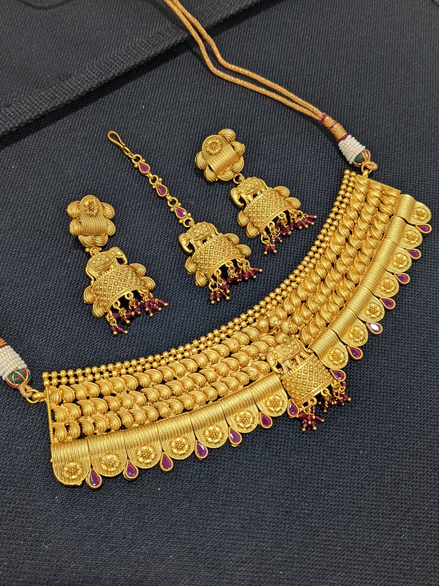 Elephant design Rajwadi polish Broad Choker Necklace and Earrings set