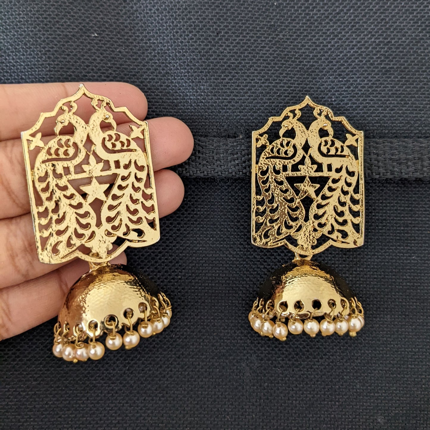 Mehandi Gold plated Large Stud Medium Jhumka Earrings
