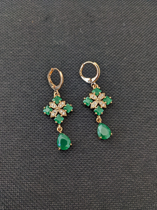 Diamond Flower design CZ stone ring style drop earrings