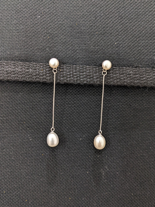 Natural Pearl Long Chain dangle earrings