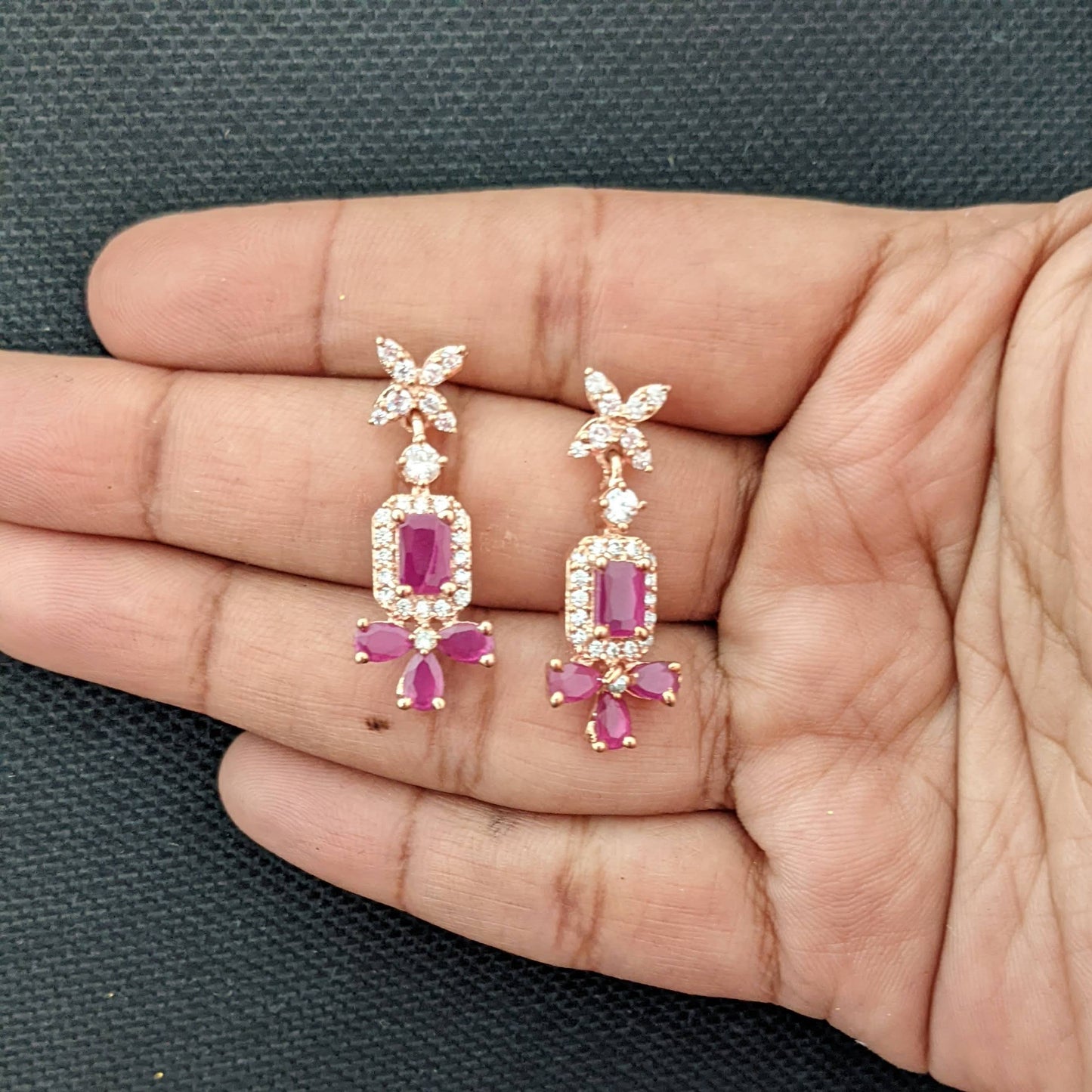 Rose gold plated Small dangle CZ Earrings