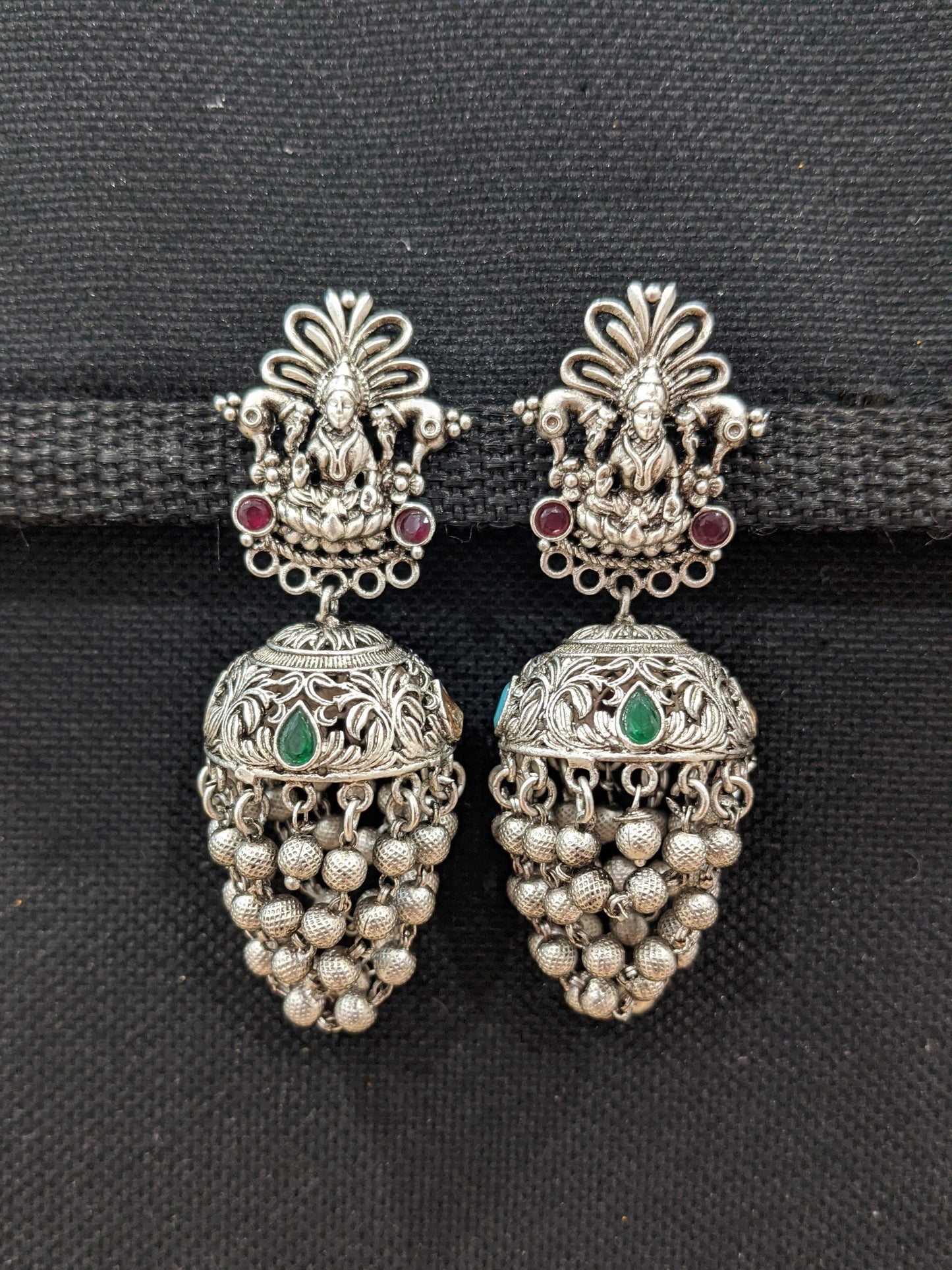 Lakshmi ji Stud Silver Rhodium Jhumka earrings