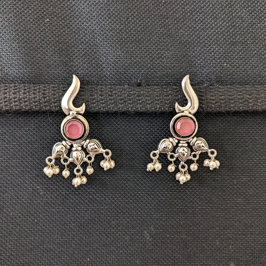 Oxidized Silver Pearl cluster dangle stud Earrings