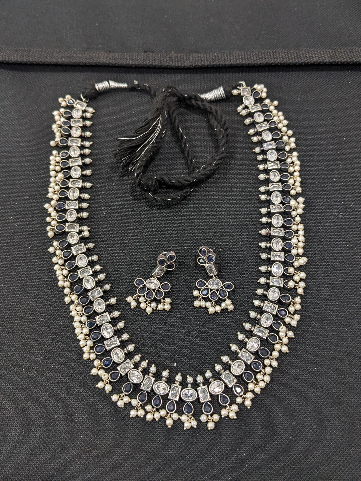 Guttapusalu CZ German Silver Long haram and earrings set