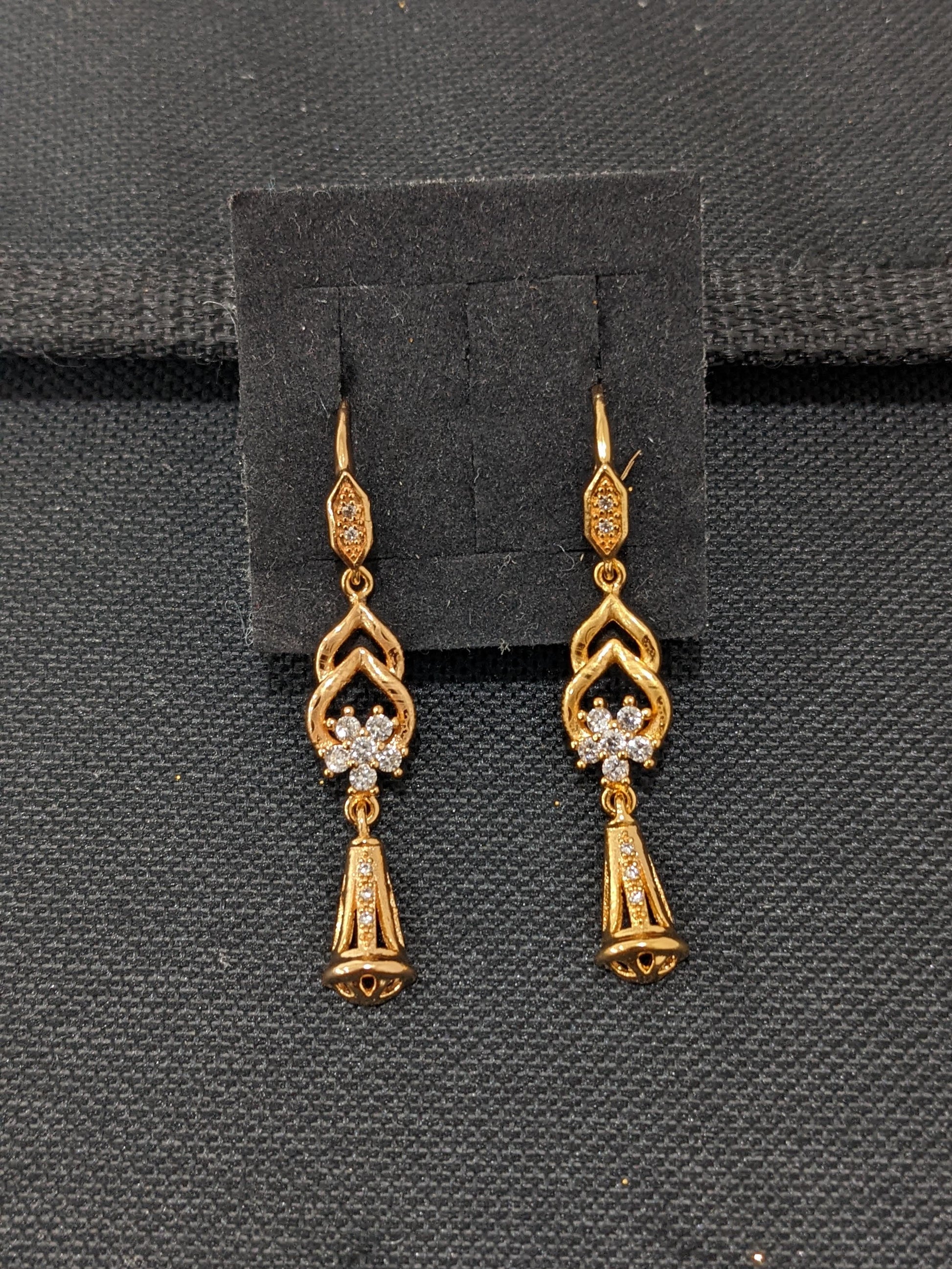 Flower design hook drop CZ dangle earrings