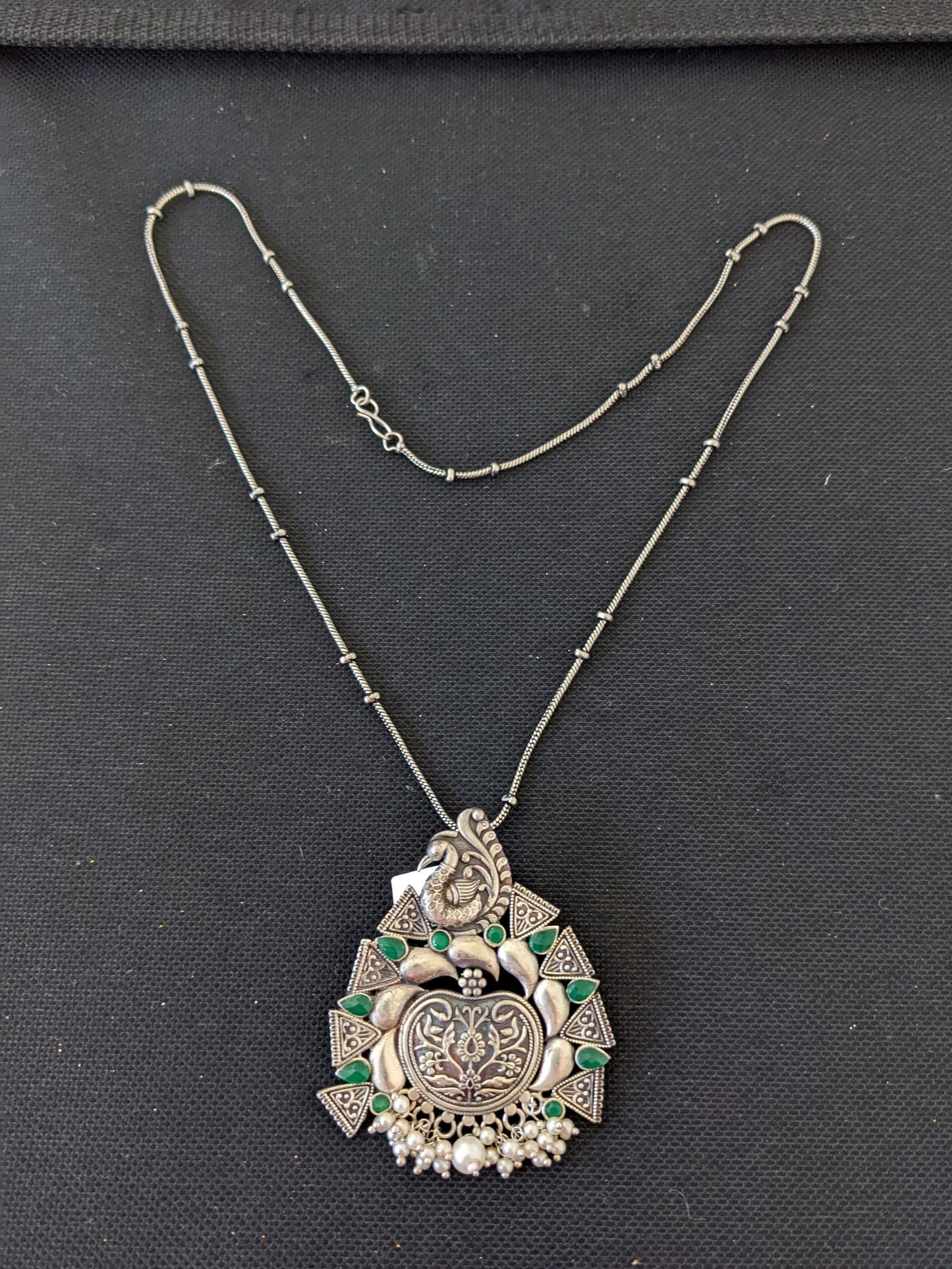 German silver CZ stone Peacock Pendant Chain Necklace