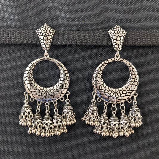 Multiple jhumka hanging Oxidized Silver Long earrings - 3 different designs