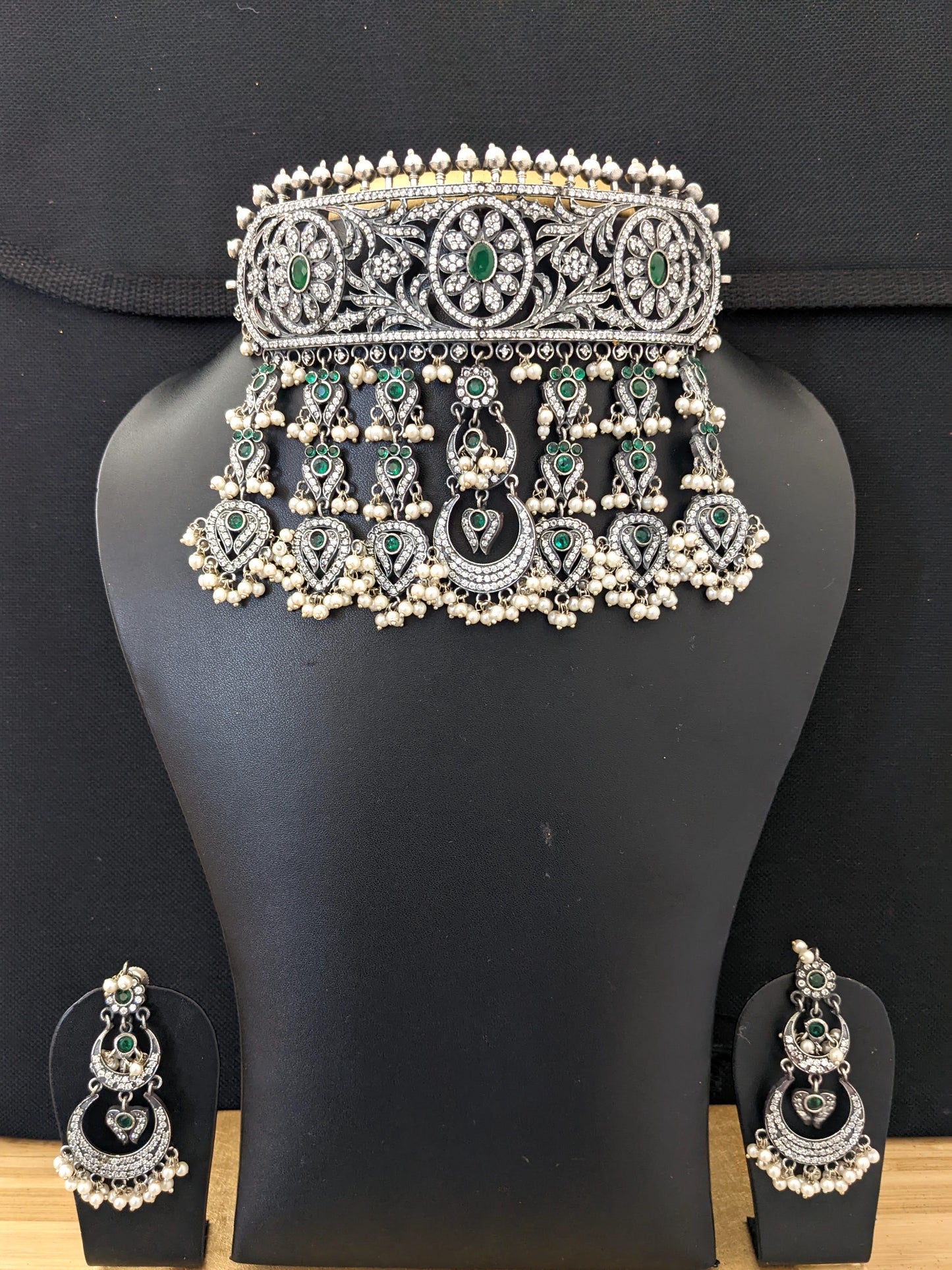 Unique German Silver bold choker and earrings set