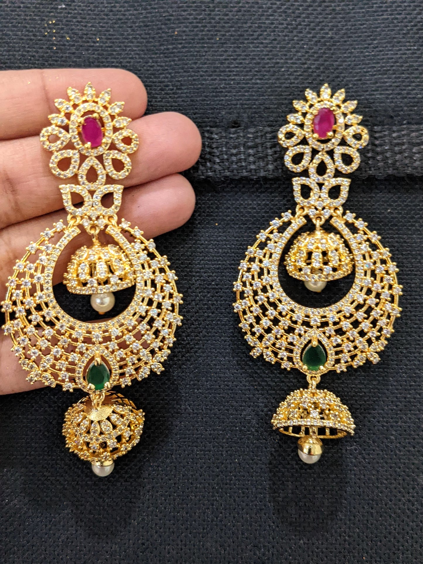 3 color changing CZ Jhumka earrings