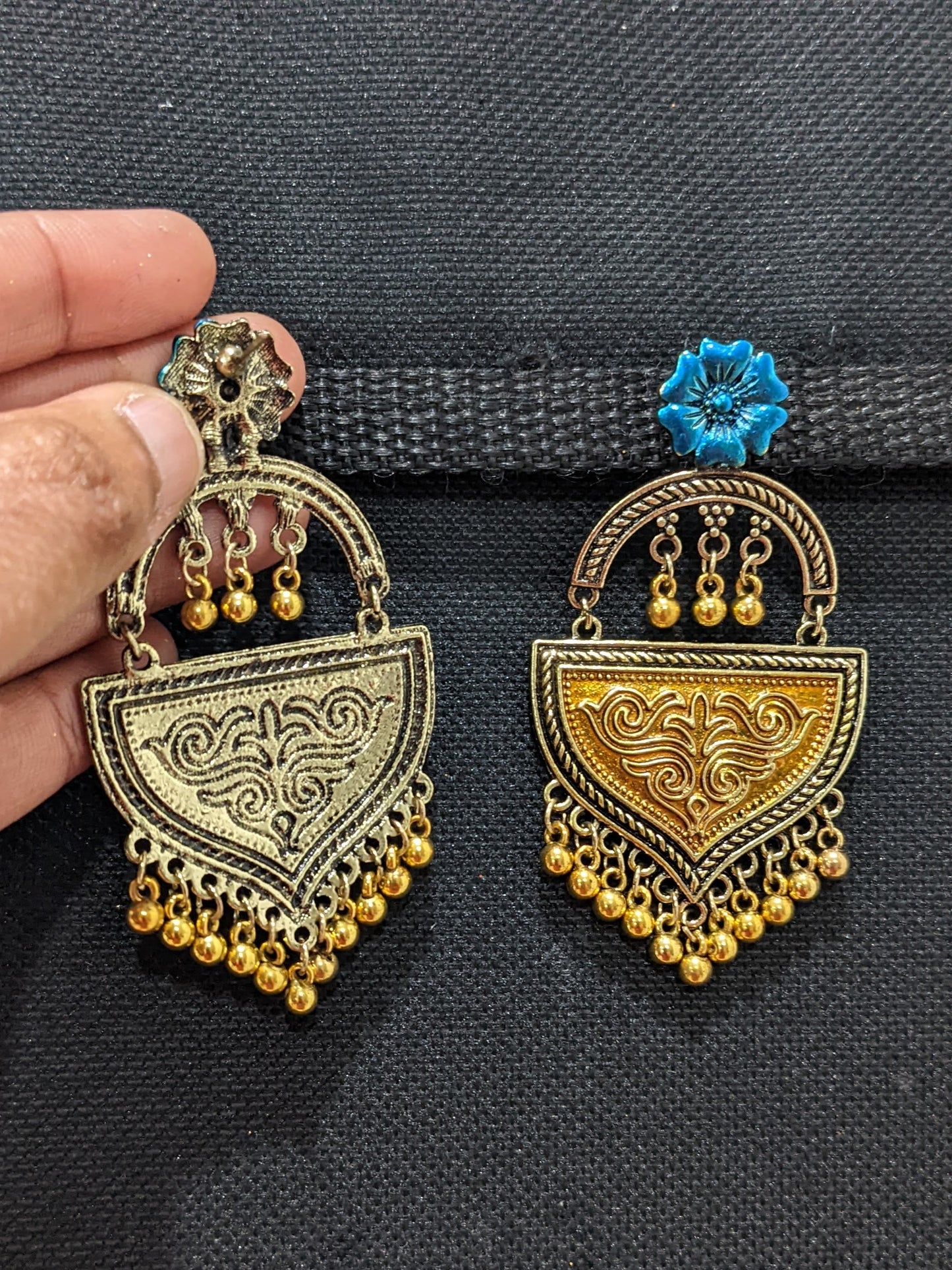 Antique gold matte meenakari work Flower designer earrings