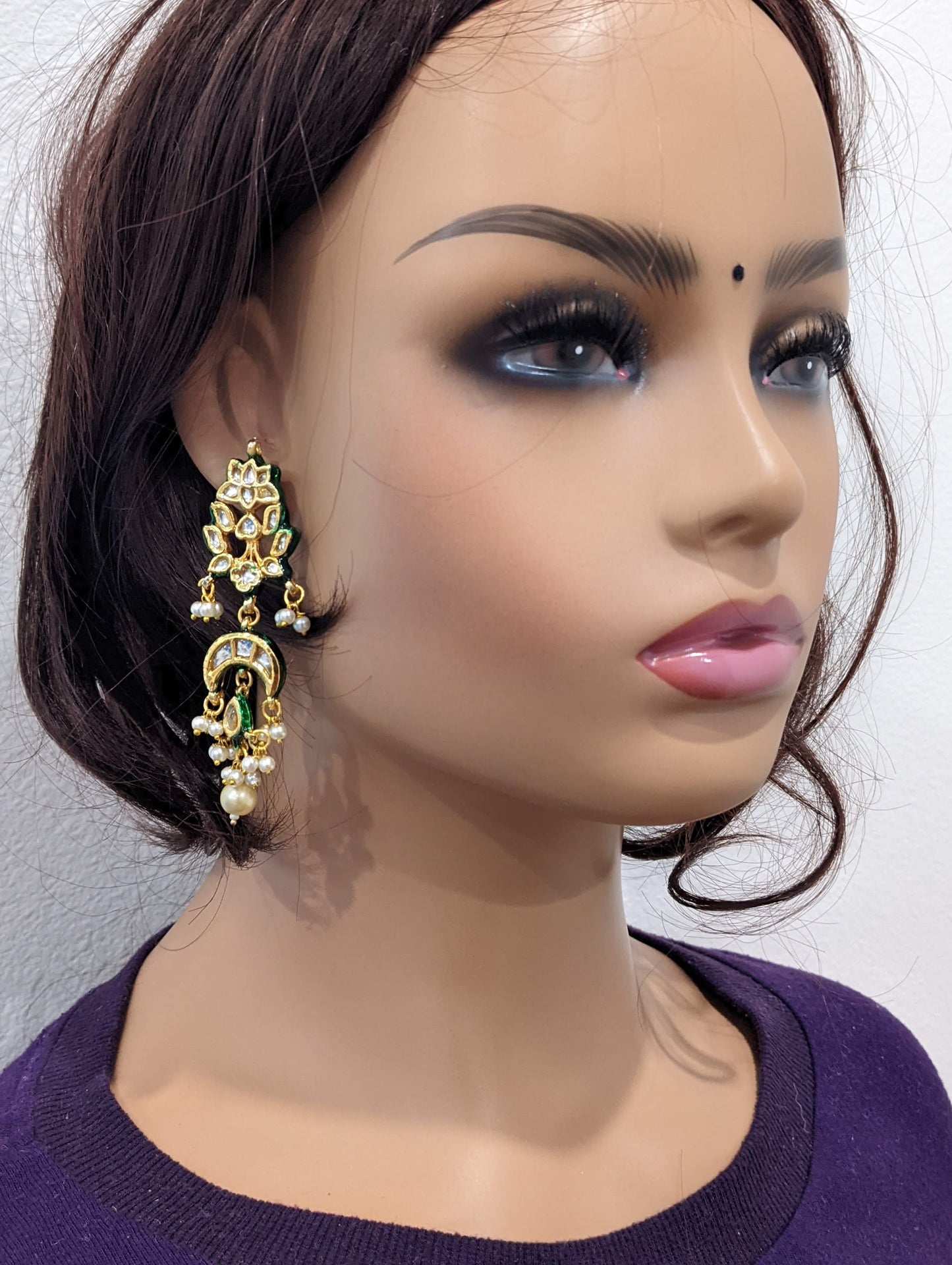 Multi stranded Pearl Long Necklace Kundan Pendant and Earrings set