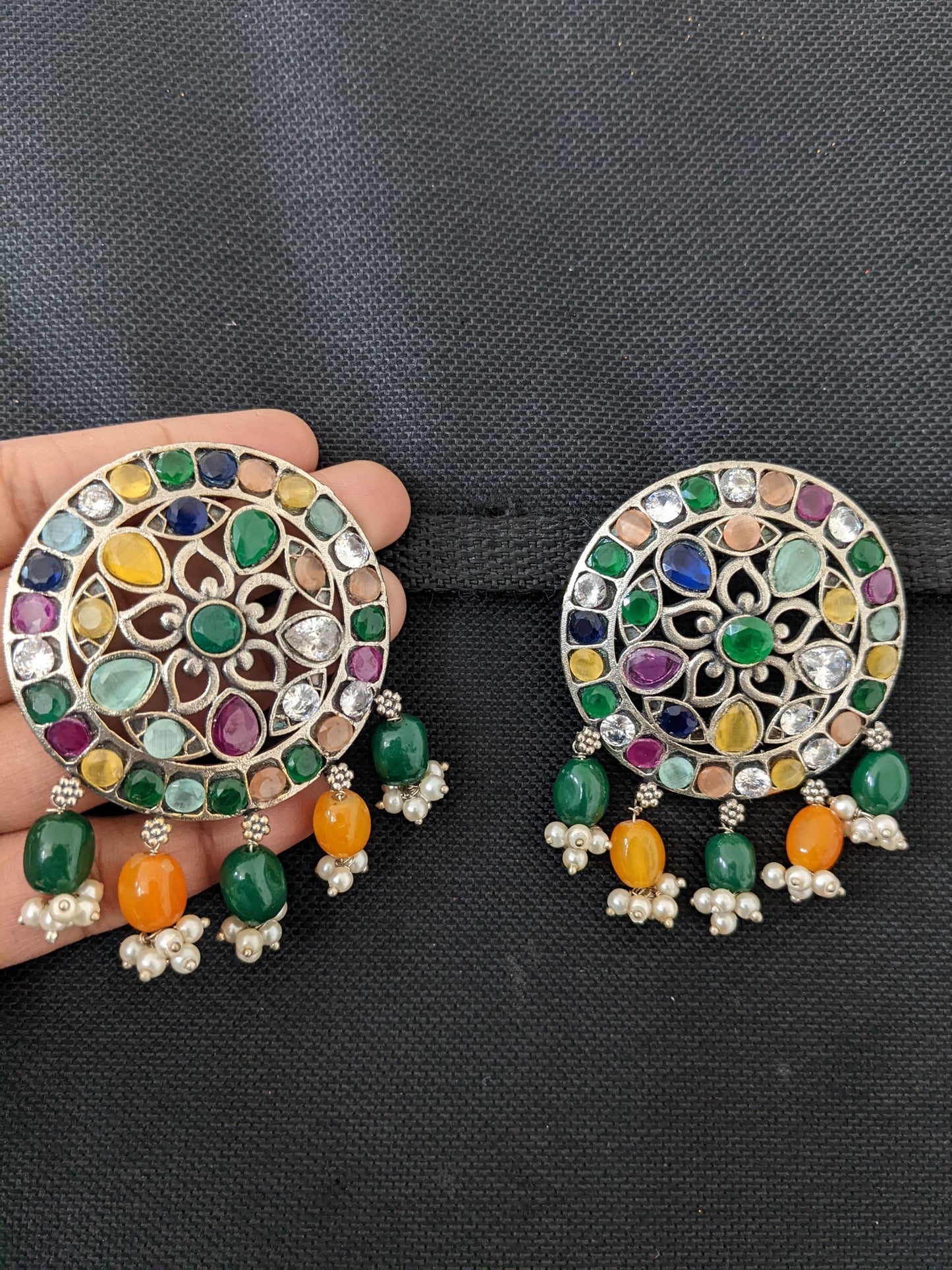 German Silver Multi color XL Stud Earrings