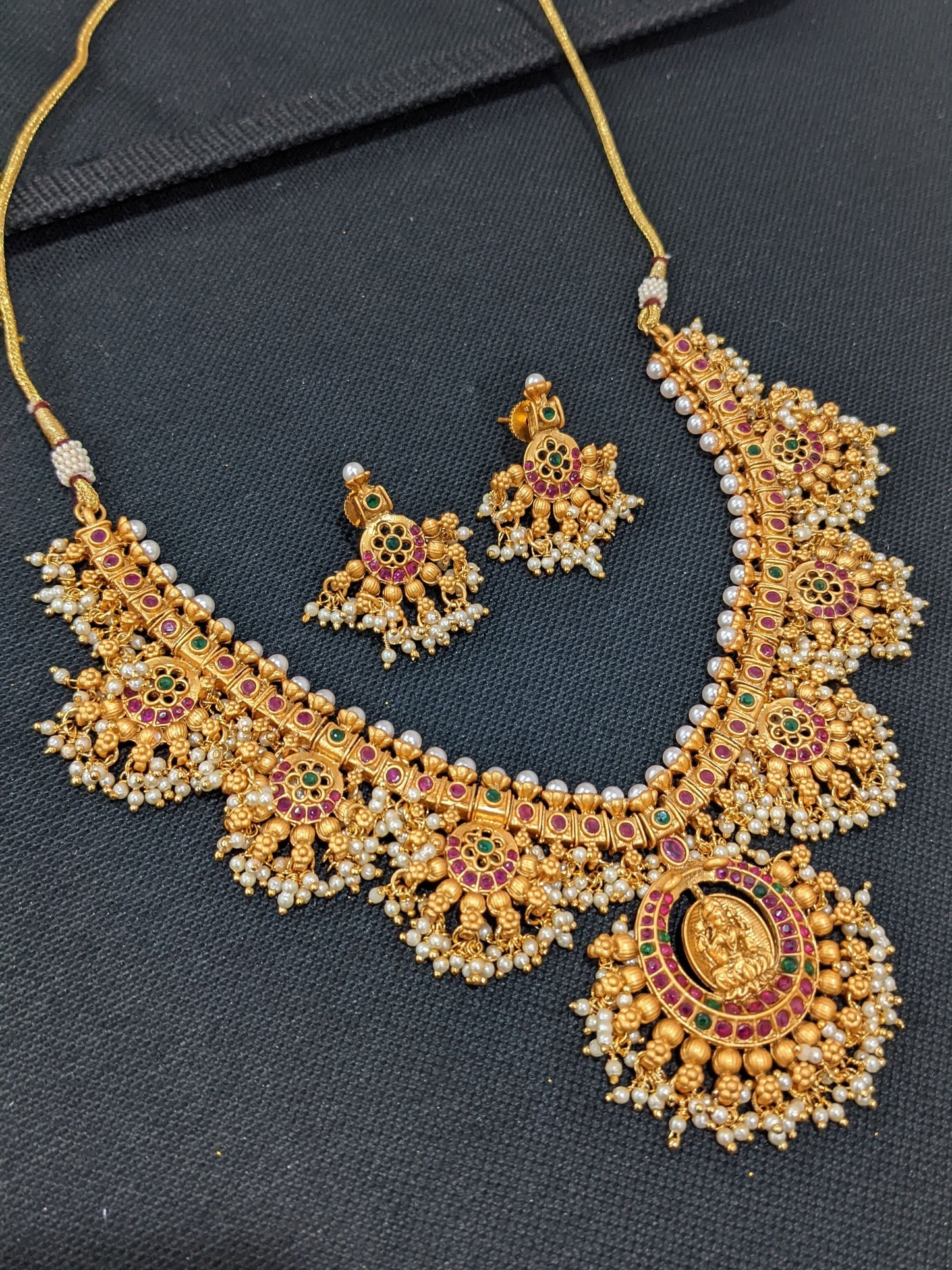 Guttapusalu Goddess Lakshmi Choker Necklace and Earrings set