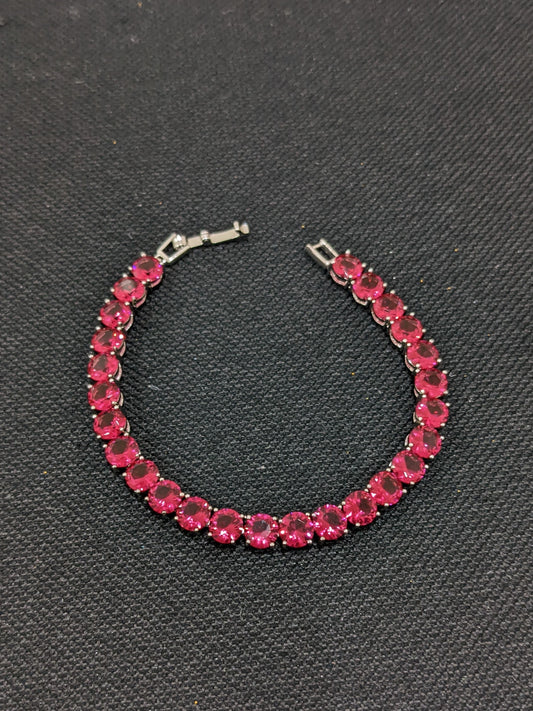Pink color CZ stone platinum finish Bracelet