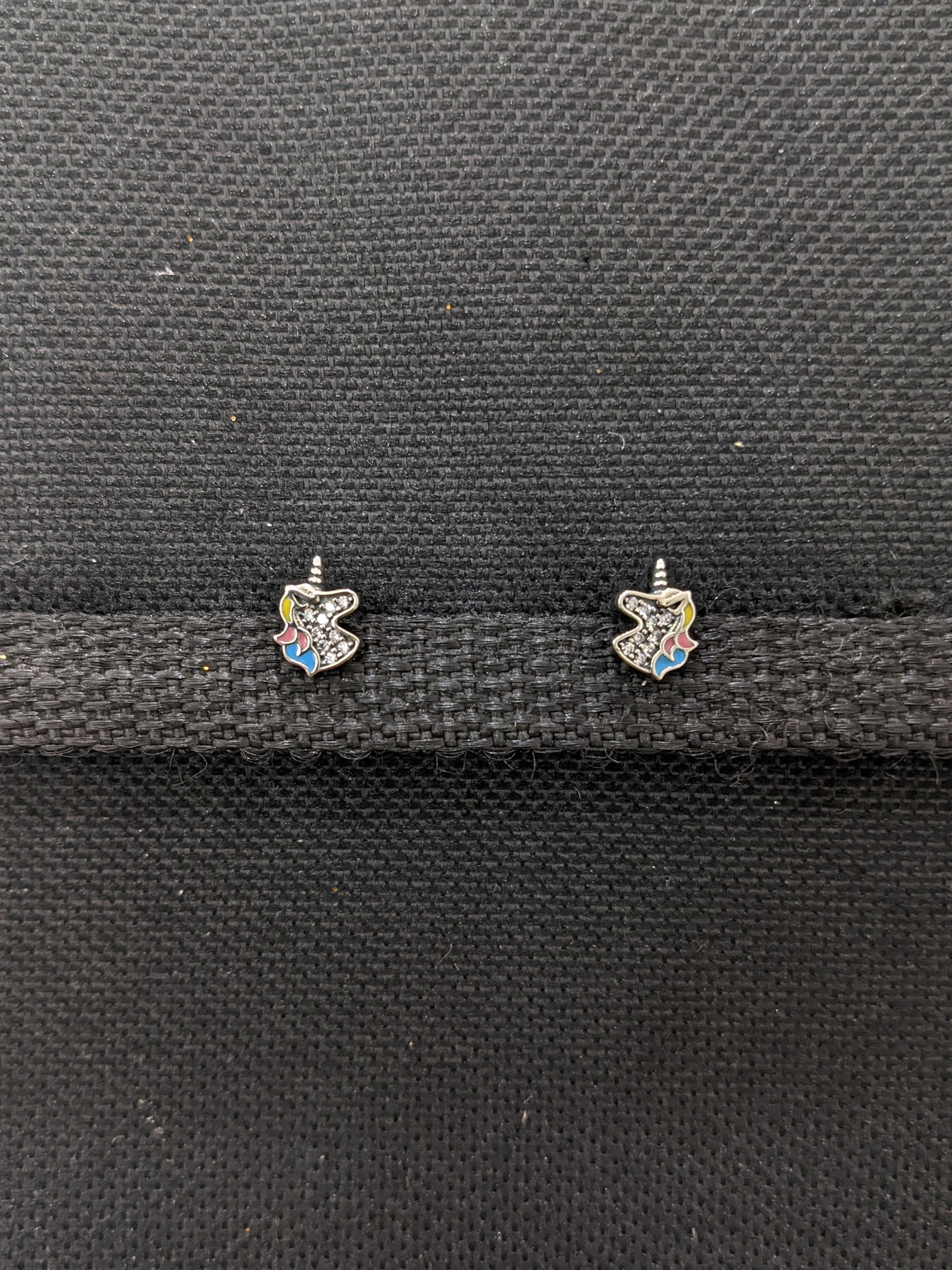 Sterling silver tiny Unicorn enamel stud Earrings - Simpliful