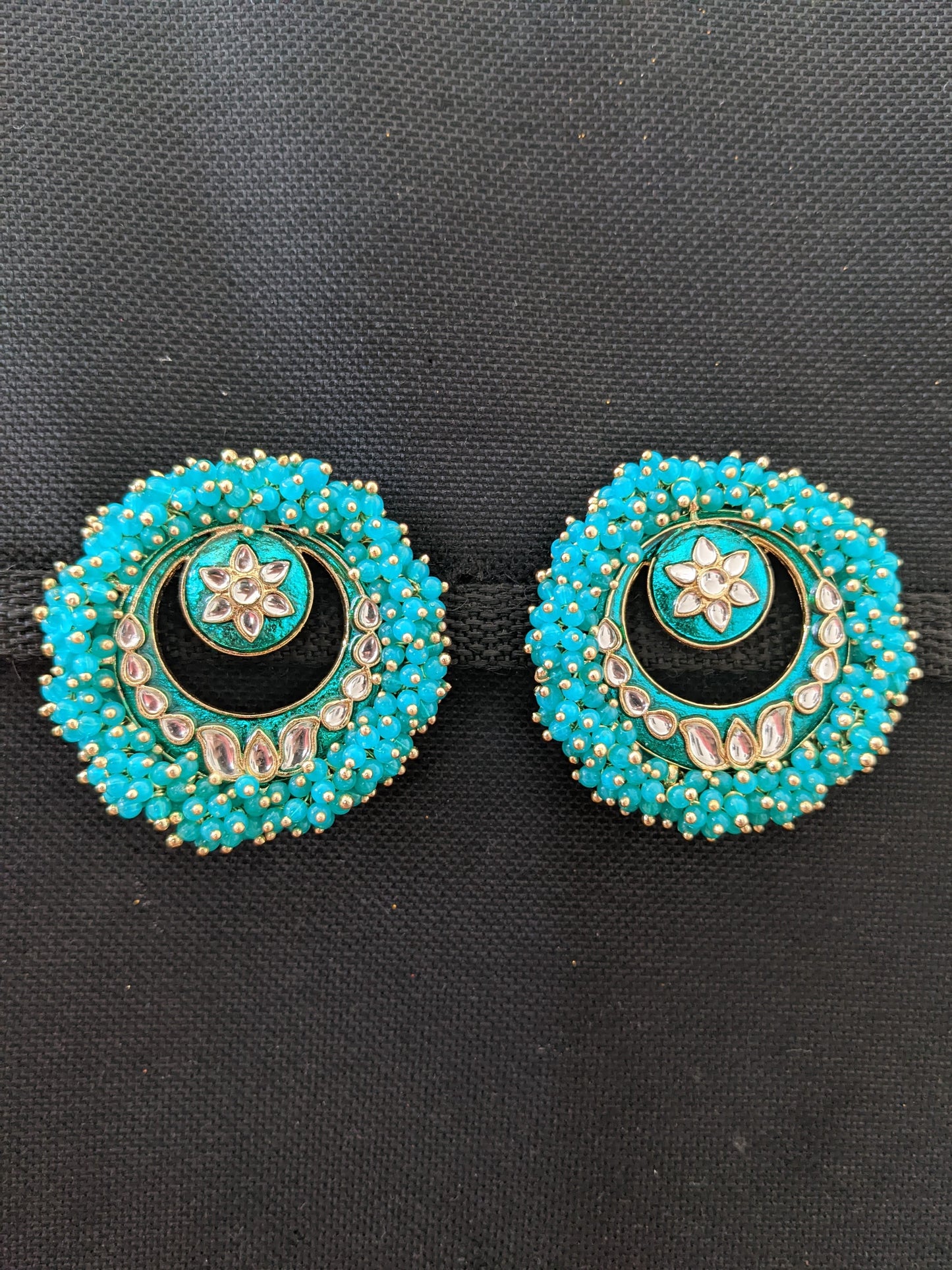 XXL size cluster bead surrounded Enamel Stud Earrings