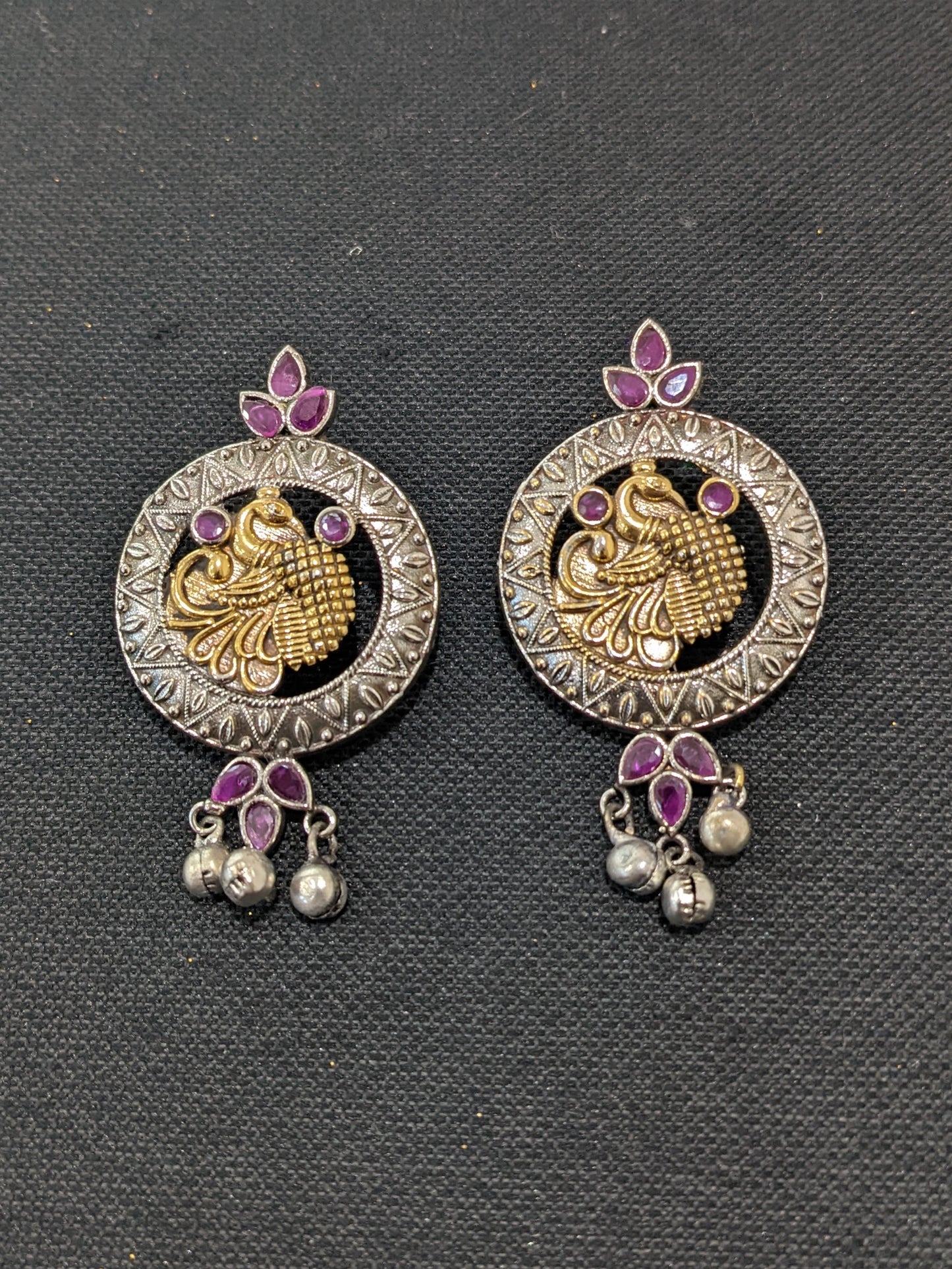 Peacock design Dual Tone German Silver Earrings