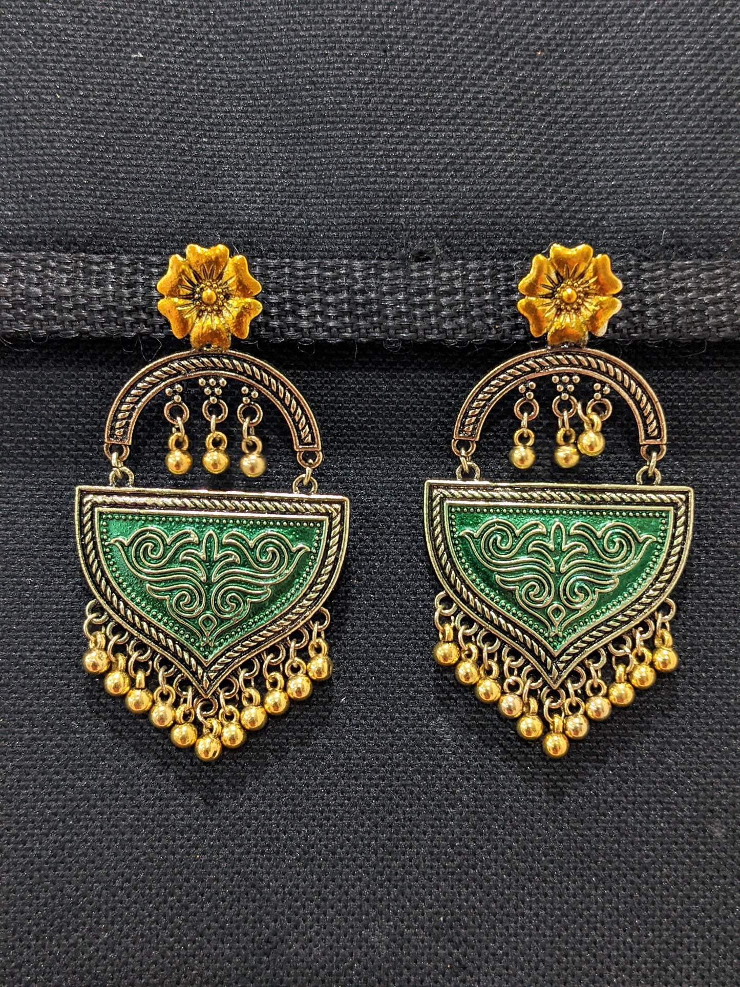 Antique gold matte meenakari work Flower designer earrings