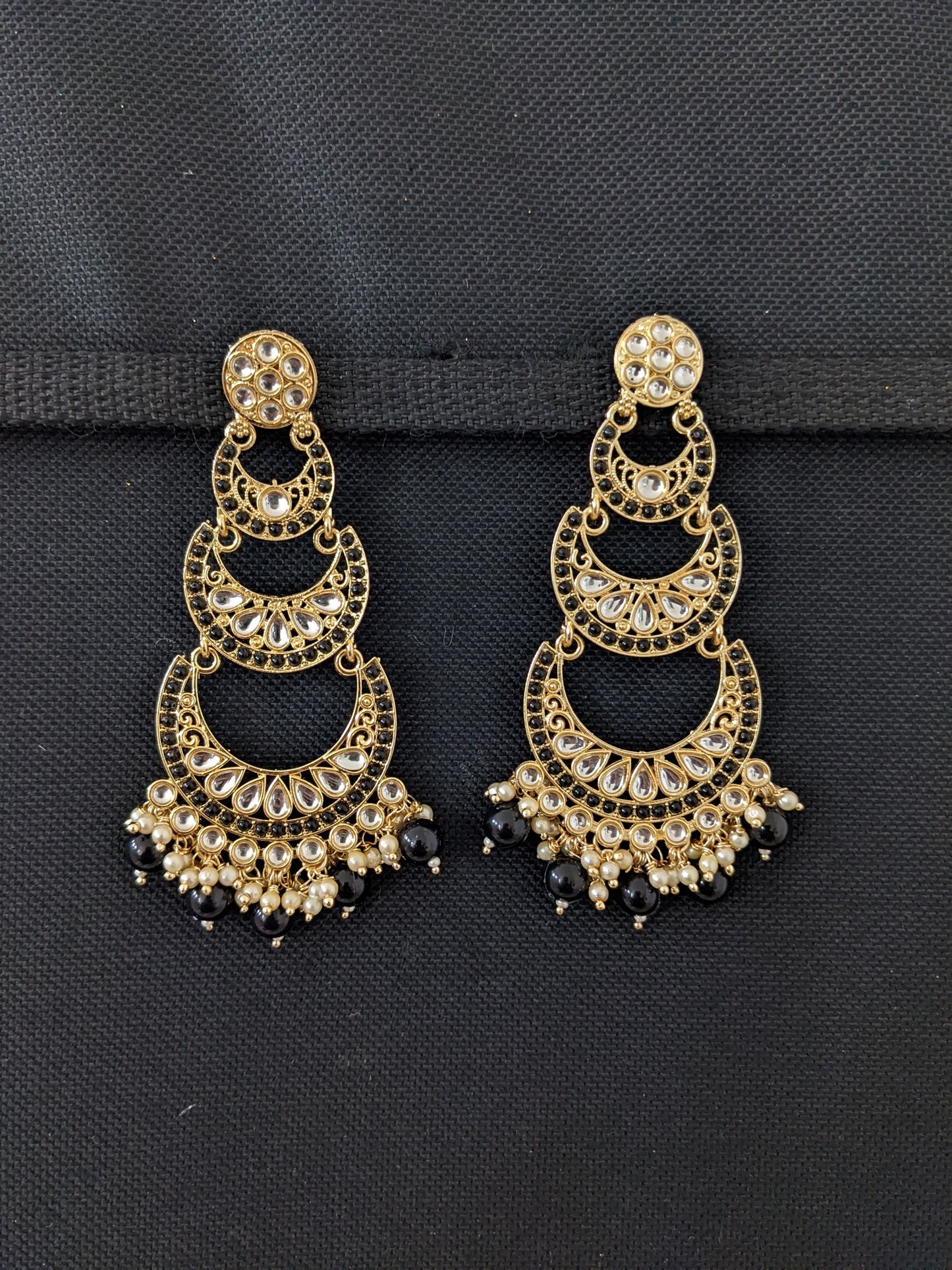Glass Kundan Bead dangle Long Earrings