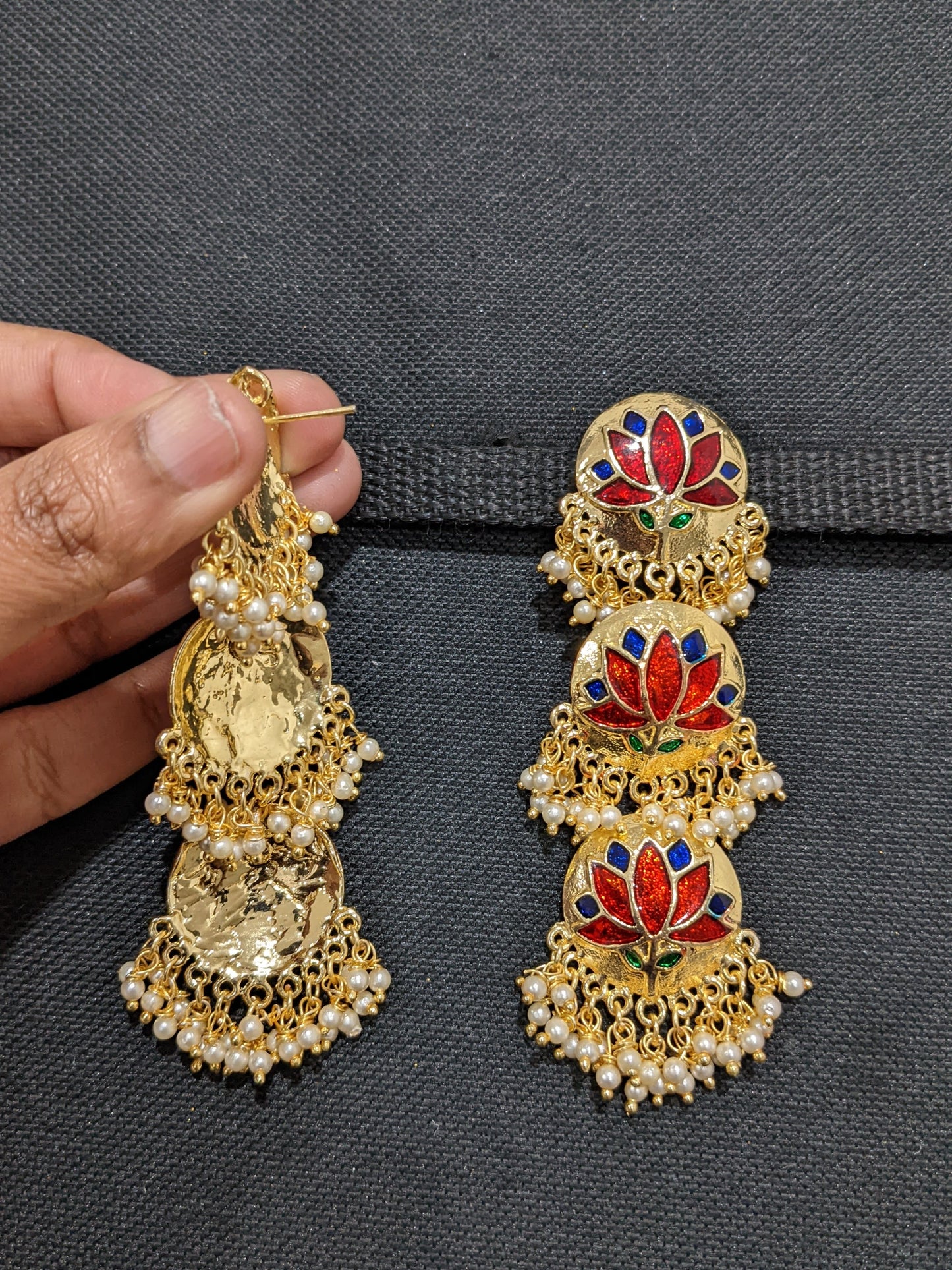 Lotus design Meenakari work Long Dangle Earrings